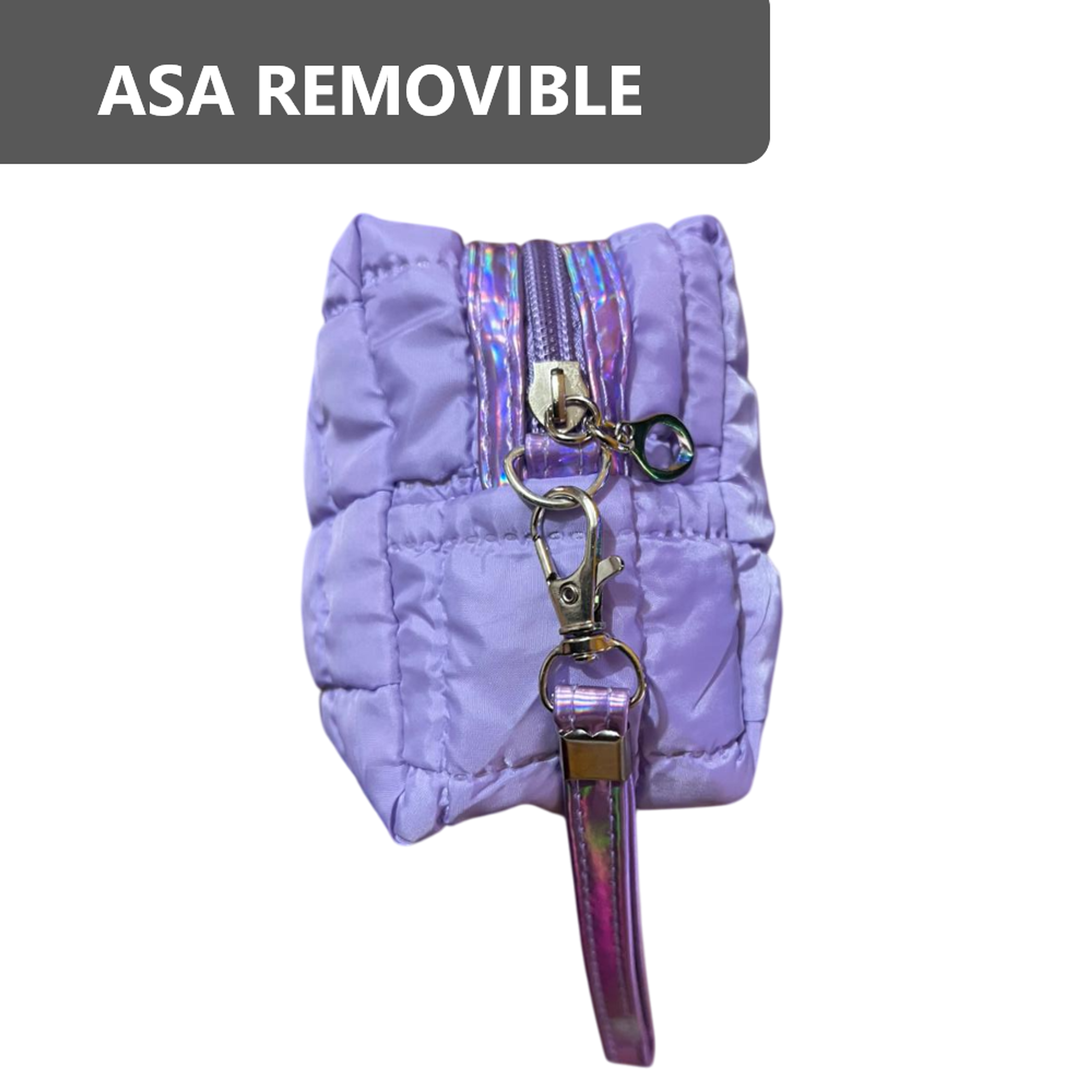 Cosmetiquera Fashion Puffer Amplia y Correa Brillante 19