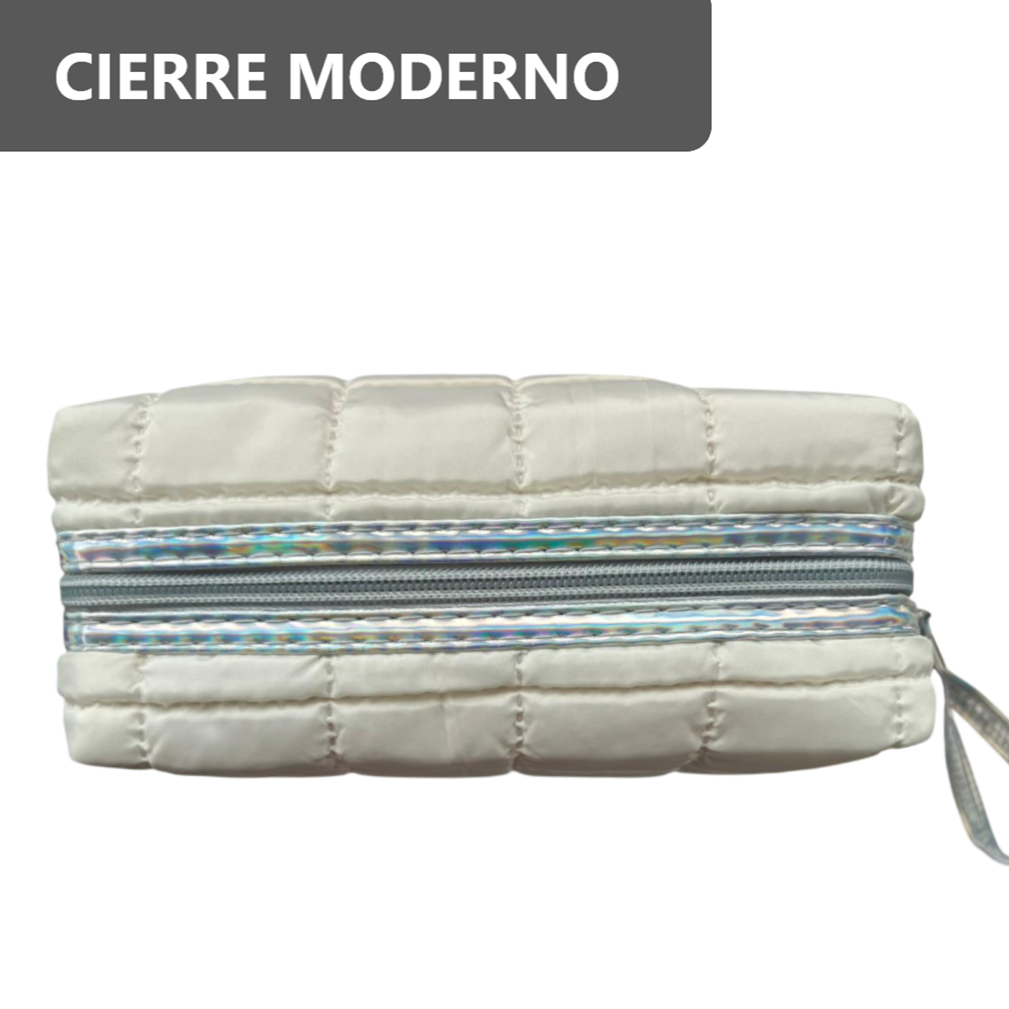 Cosmetiquera Fashion Puffer Amplia y Correa Brillante 25