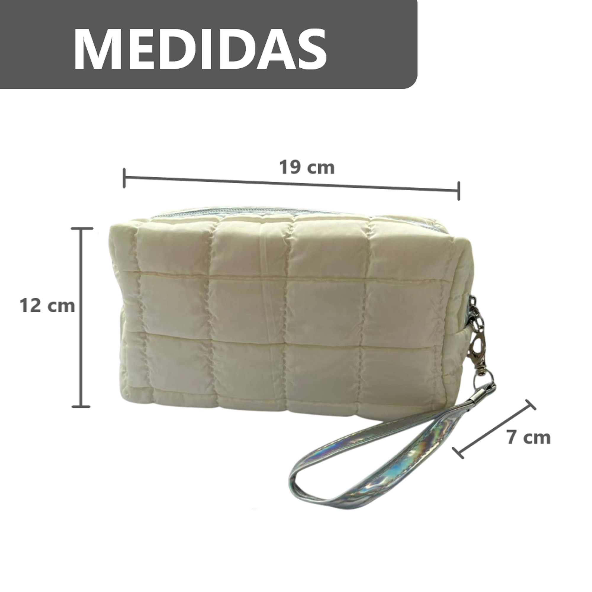 Cosmetiquera Fashion Puffer Amplia y Correa Brillante 26