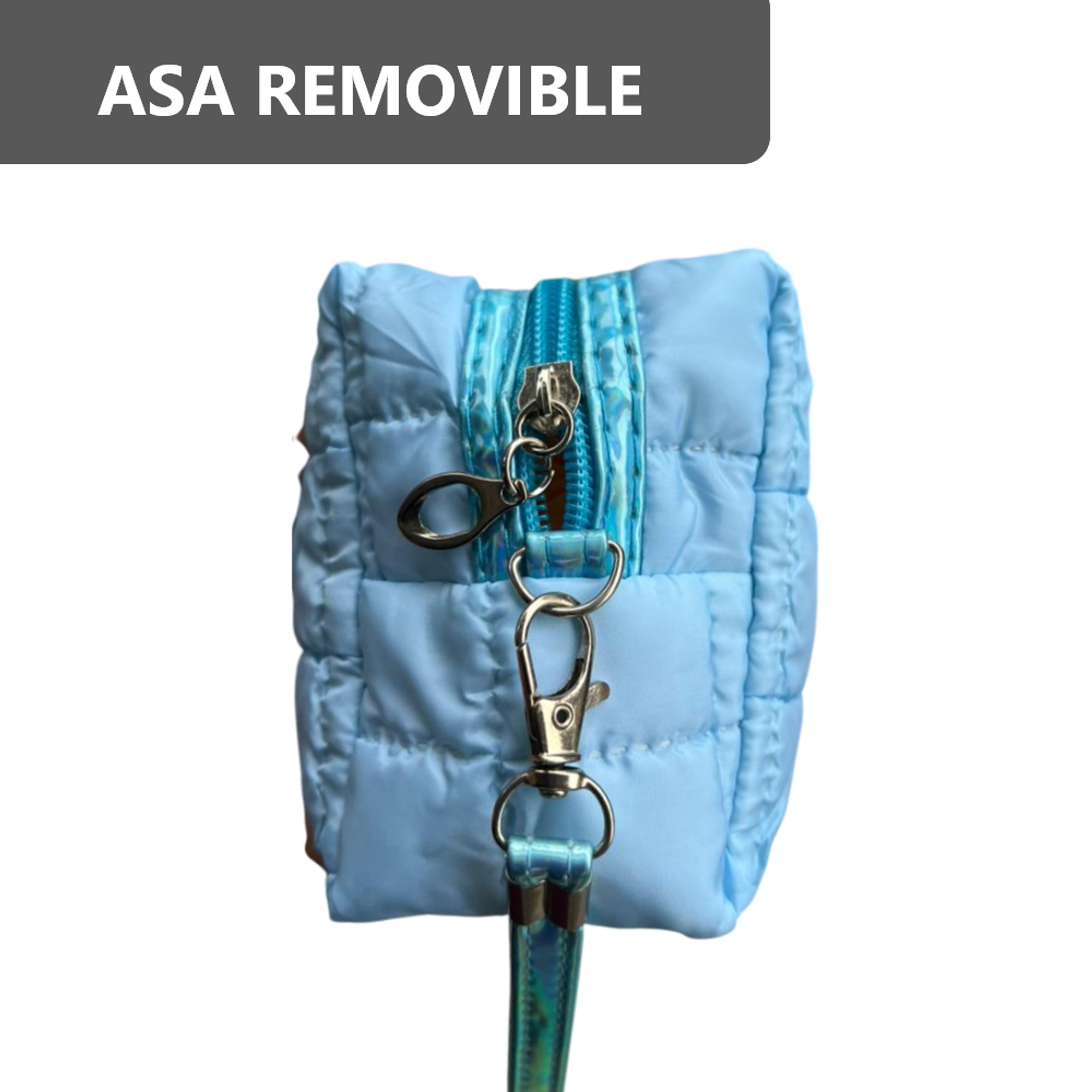 Cosmetiquera Fashion Puffer Amplia y Correa Brillante 31