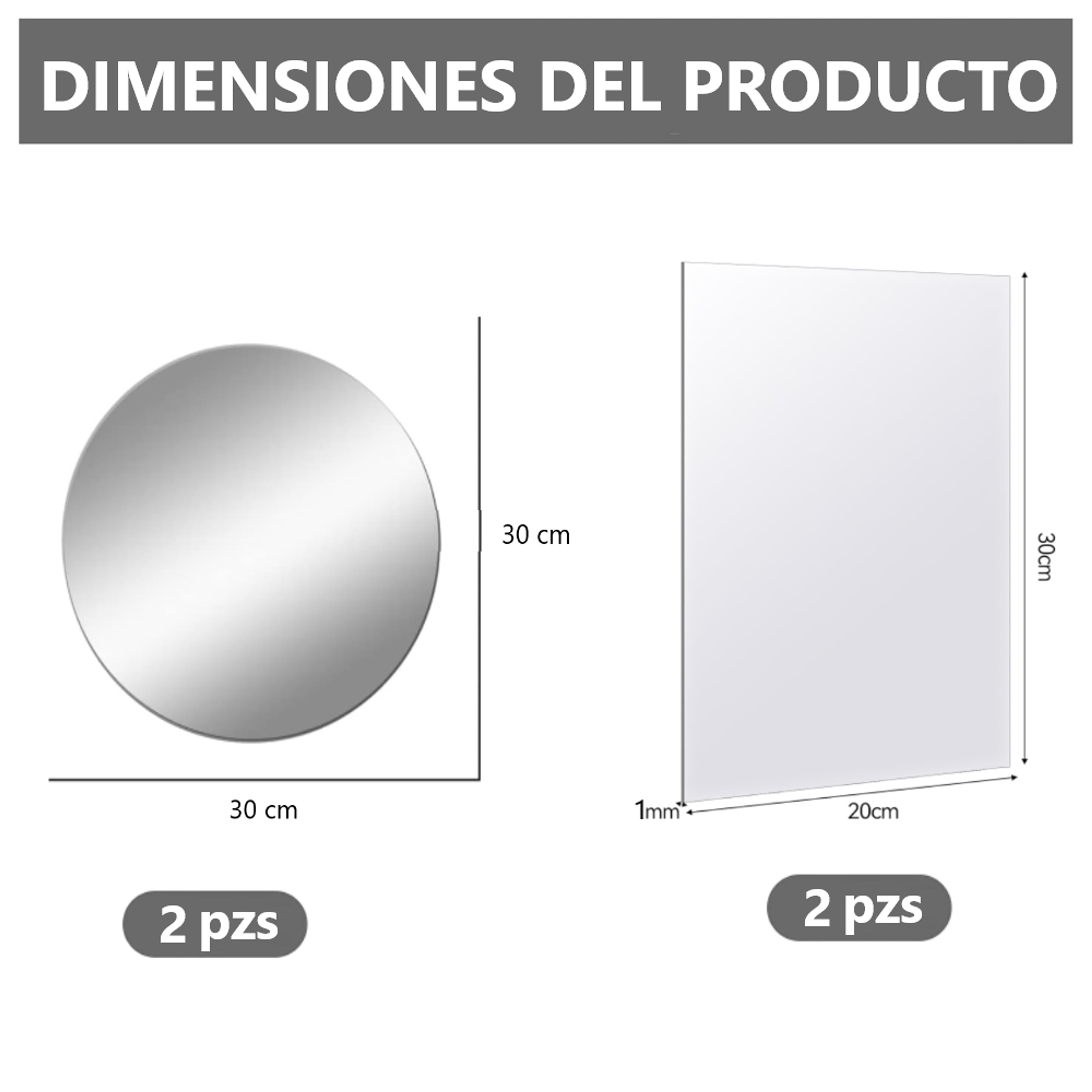 Pack x4 Espejos Adhesivo Circular y Rectangular Decorativo Sticker 2