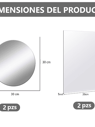 Pack x4 Espejos Adhesivo Circular y Rectangular Decorativo Sticker