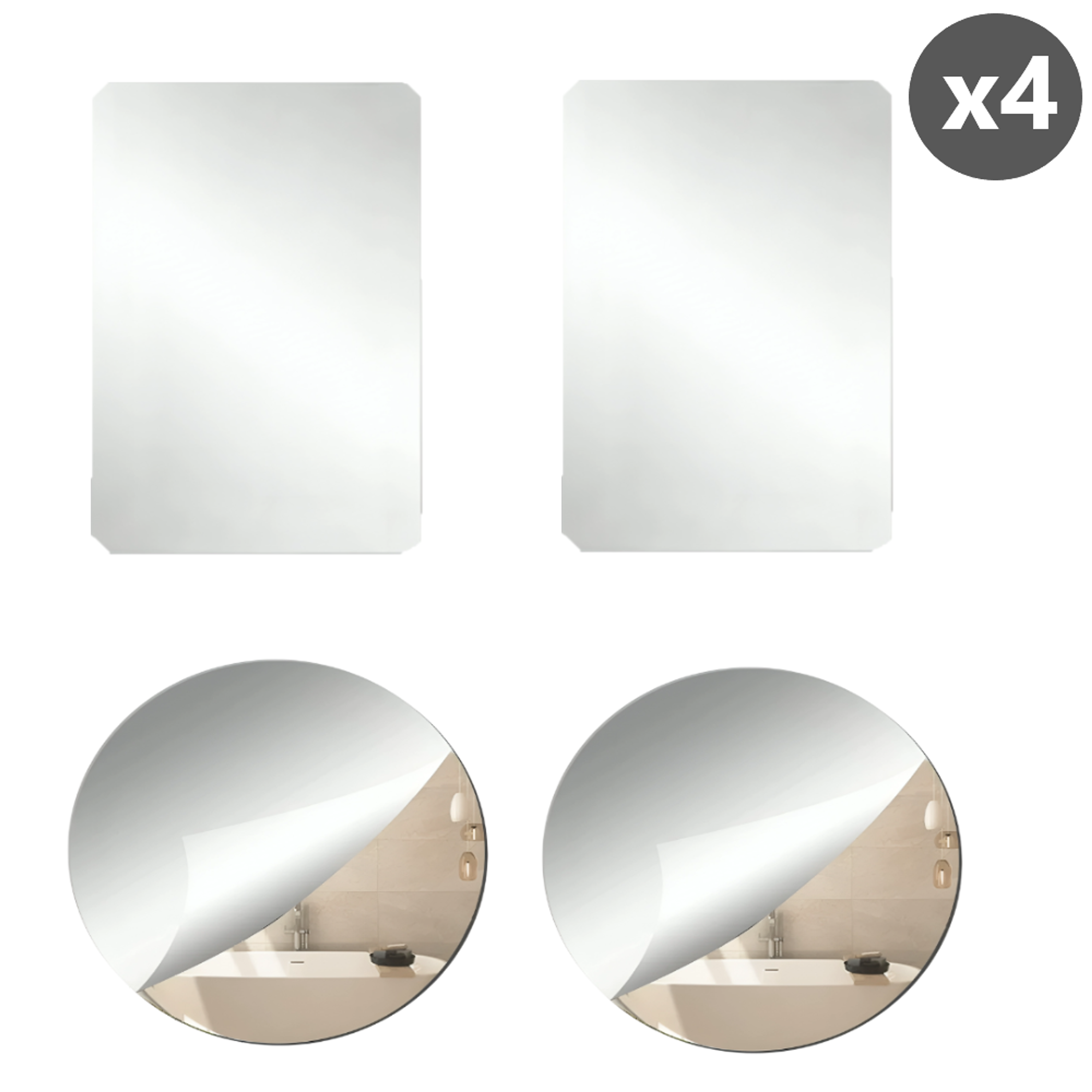 Pack x4 Espejos Adhesivo Circular y Rectangular Decorativo Sticker 1