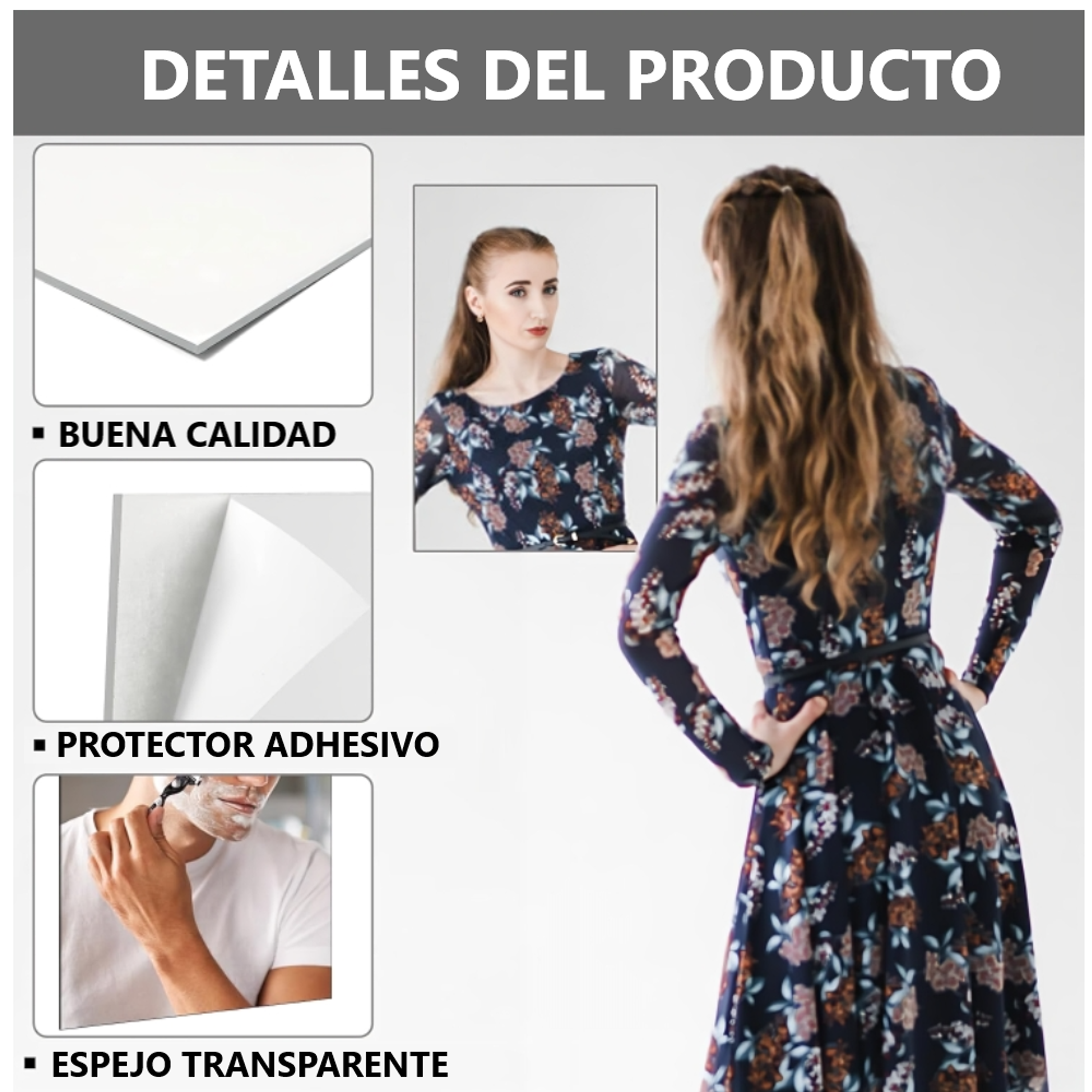 Pack x4 Espejos Adhesivo Circular y Rectangular Decorativo Sticker 4