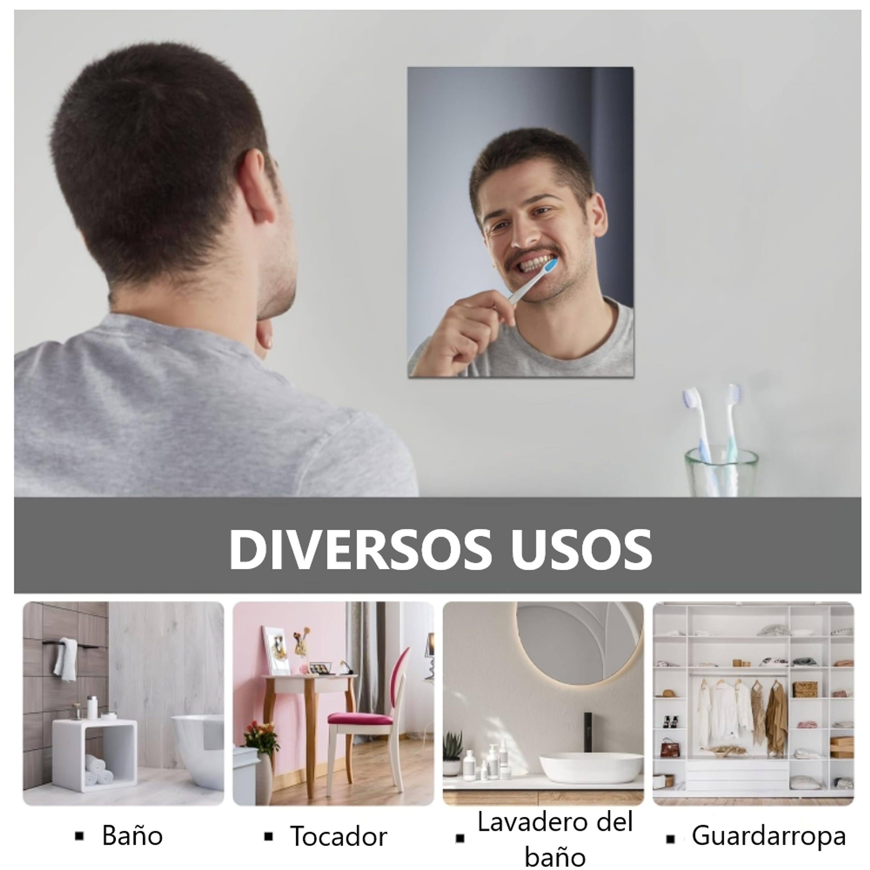 Pack x3 Espejos Adhesivo Rectangular Decorativo Sticker - 30cm x 20cm 3