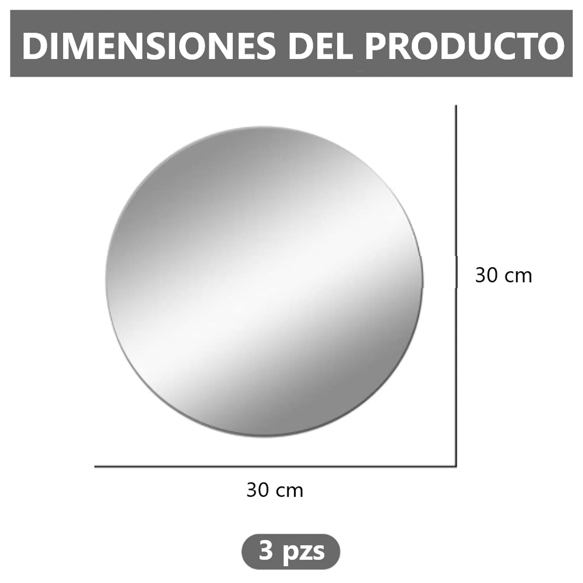 Pack x3 Espejos Adhesivo Circular Decorativo Sticker - 30cm x 30cm 2