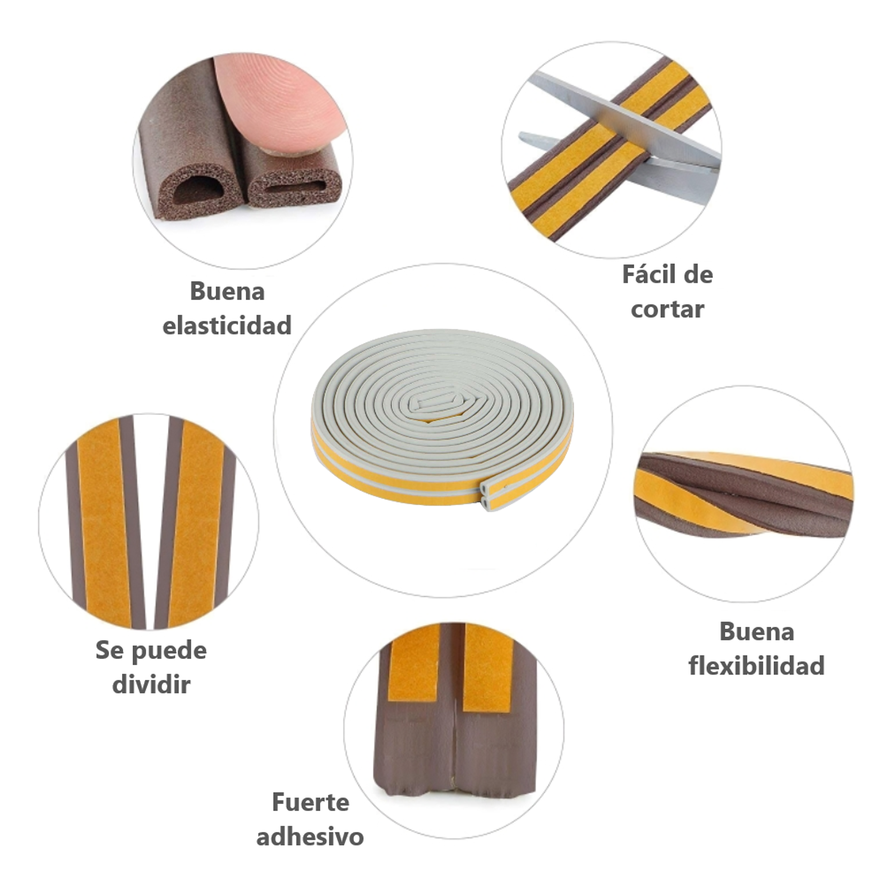 Burlete Adhesivo Para Puertas y Ventanas 6m 2