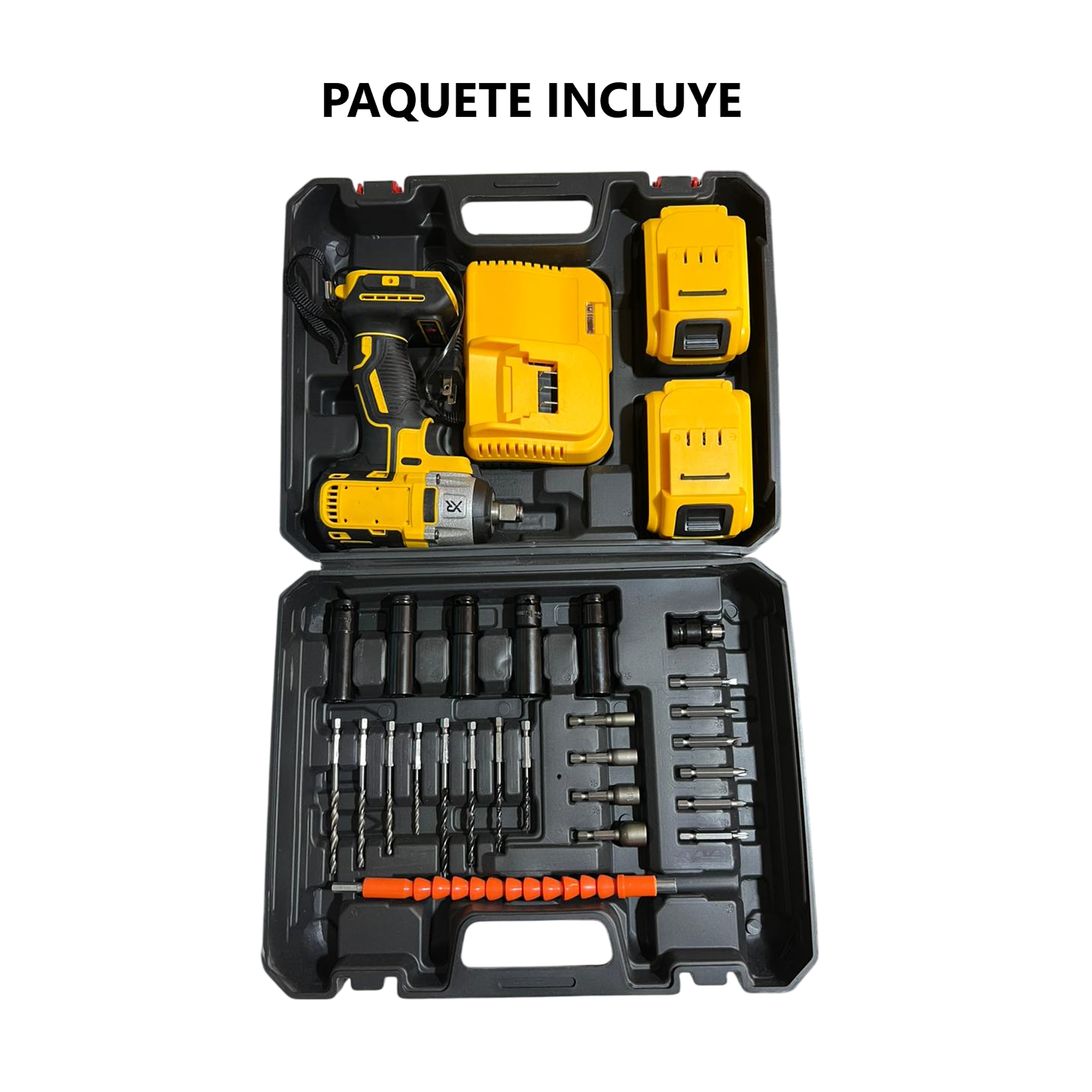 Taladro con 2 baterias y cargador con estuche de piezas 4