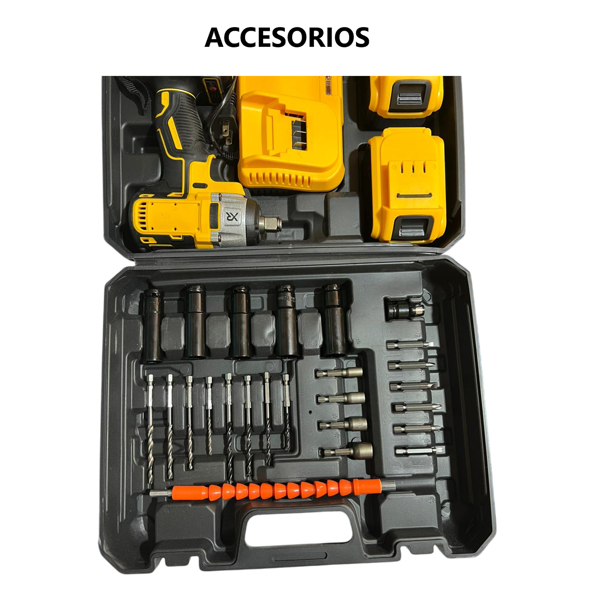 Taladro con 2 baterias y cargador con estuche de piezas 5