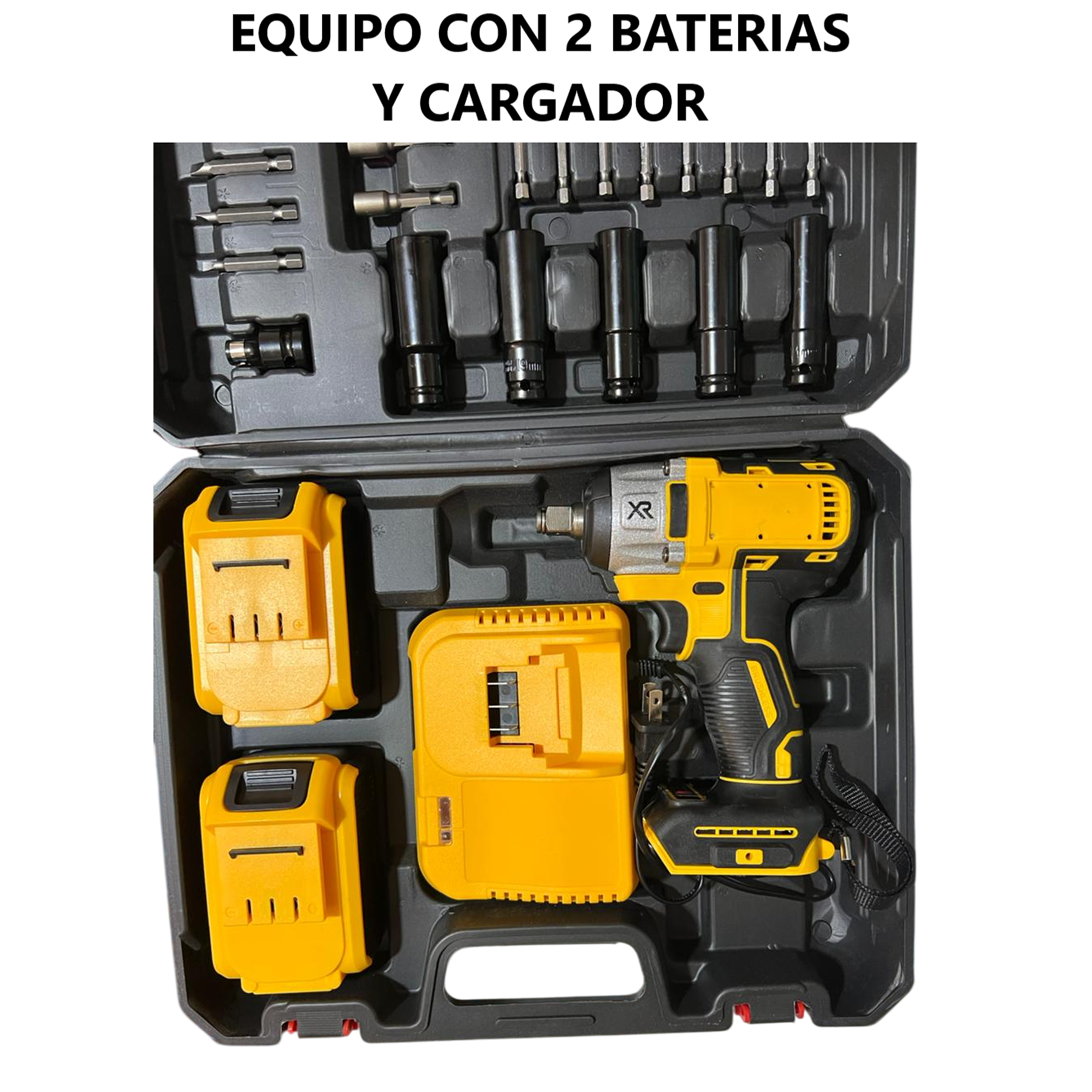 Taladro con 2 baterias y cargador con estuche de piezas 6