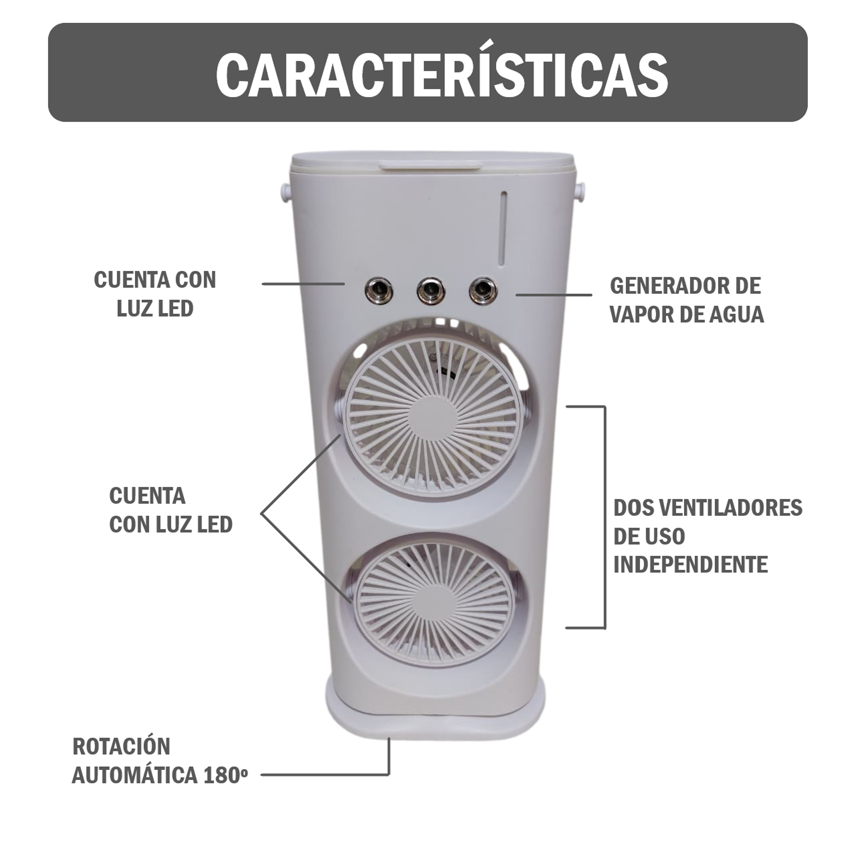 Ventilador tipo torre Portátil USB- Recargable 3 Velocidades 3