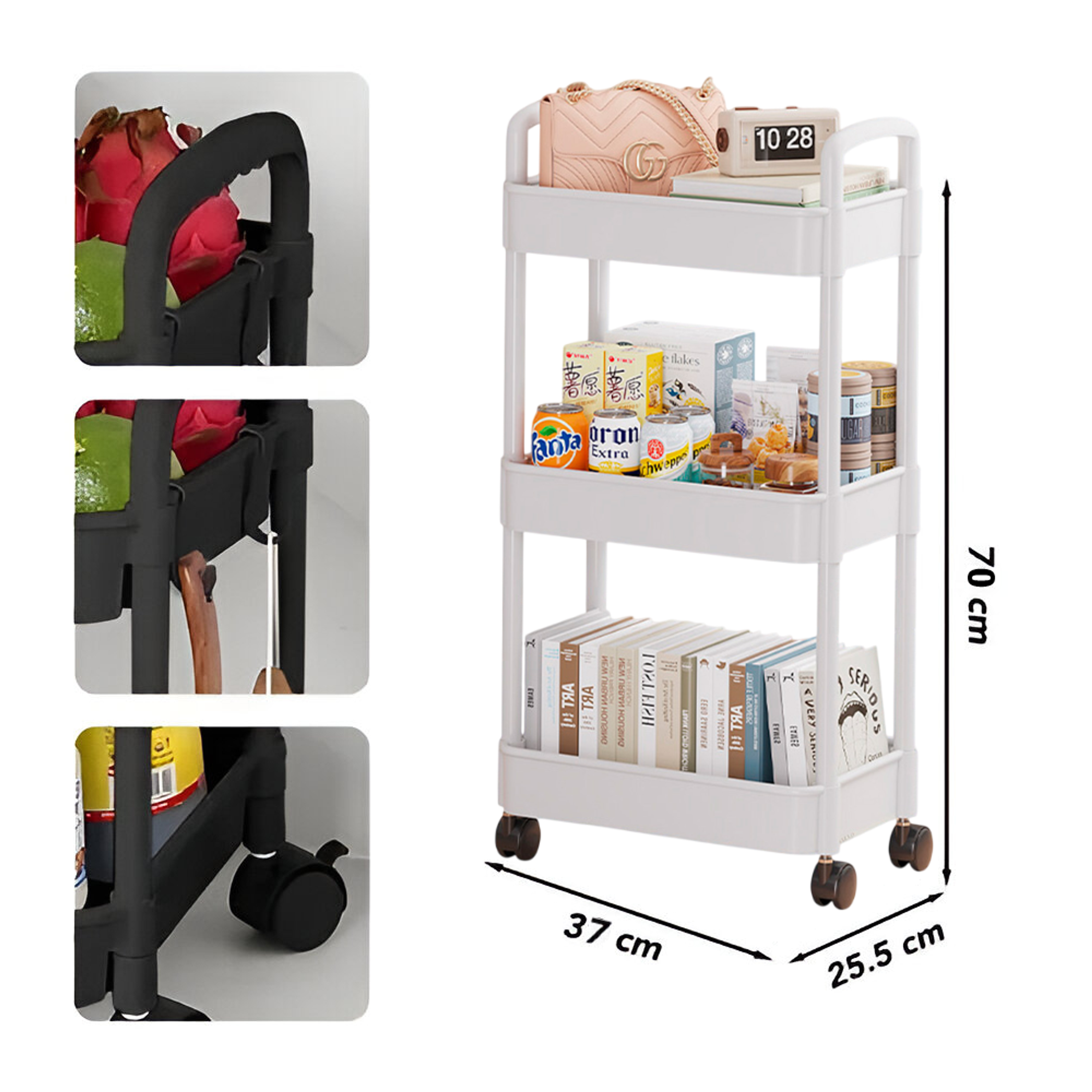 Carro Organizador con ruedas de 3 niveles con colgadores  3