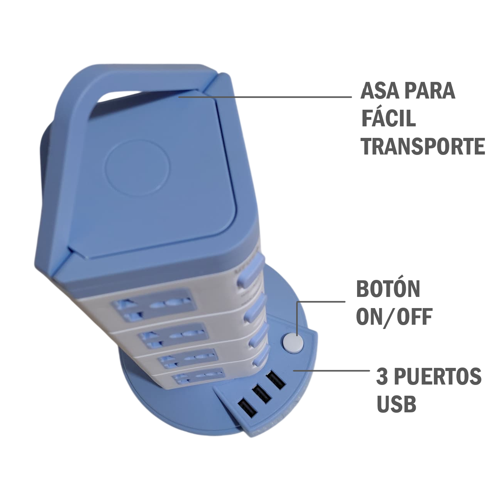 Torre Multifuncional 16 Conexiones extension con 3 Puertos USB 3