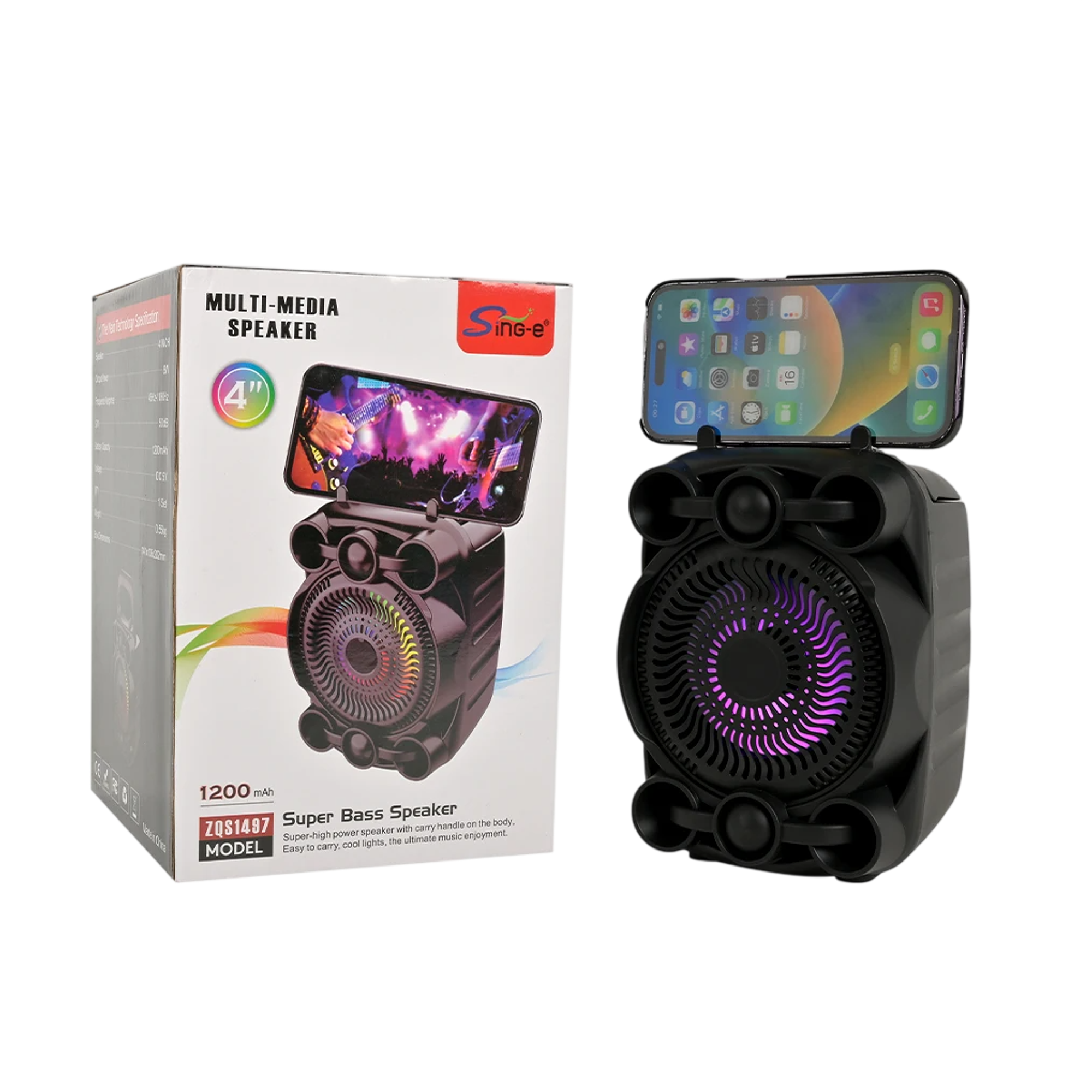 Parlante Sing-e ZQS1497 con soporte de teléfono y Luces LED 1
