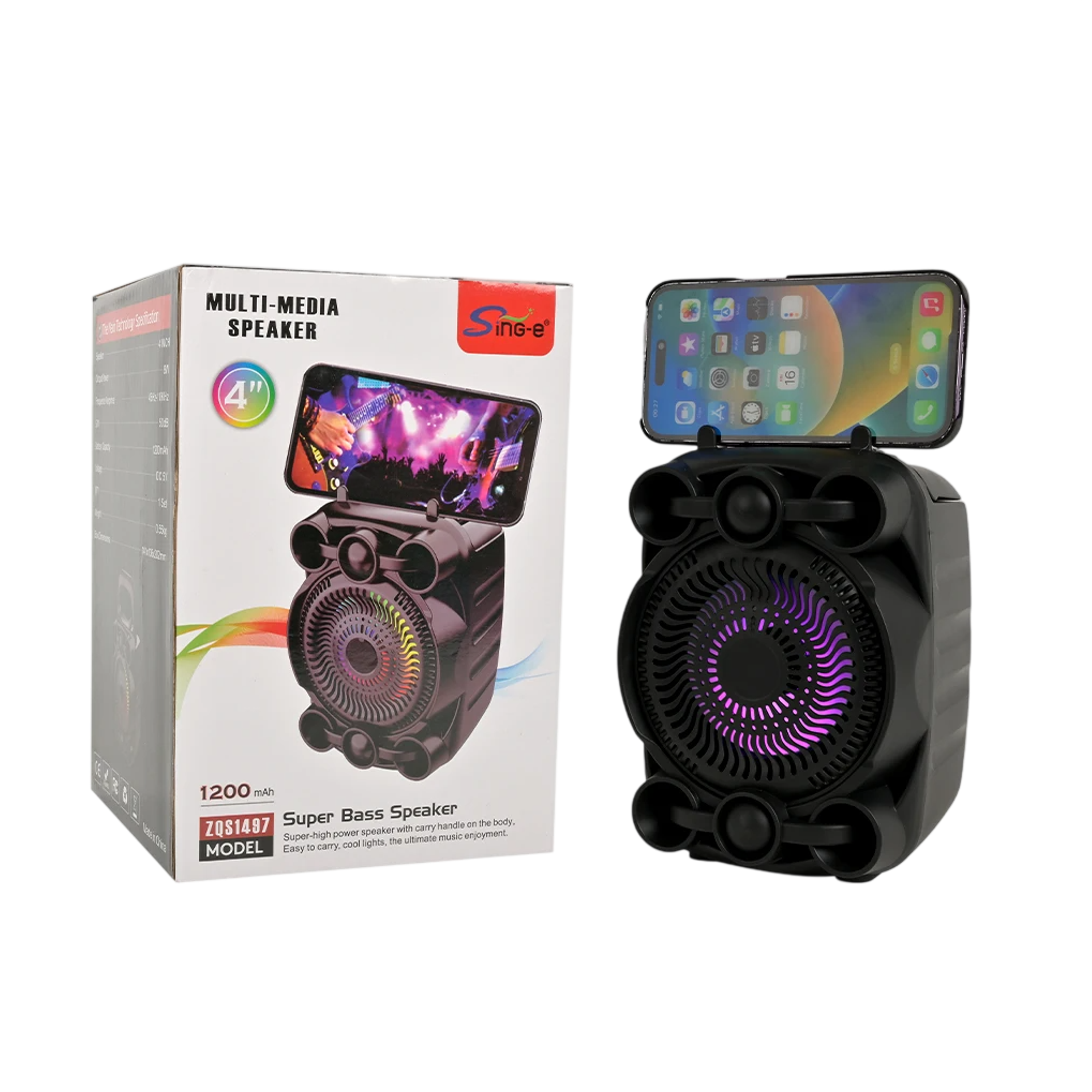 Parlante Sing-e ZQS1497 con soporte de teléfono y Luces LED 1
