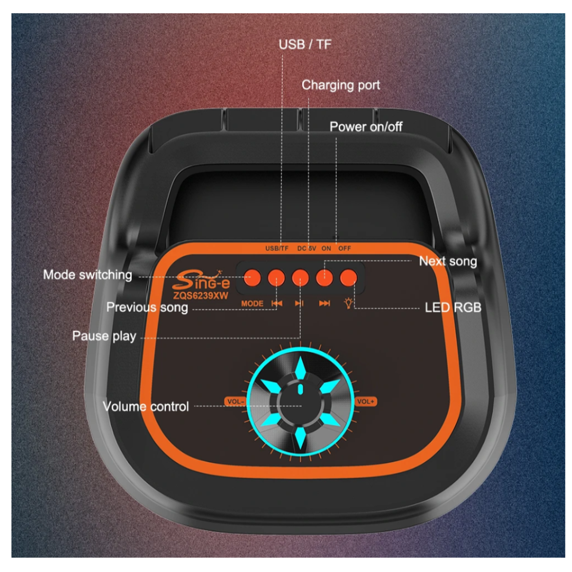 Parlante Karaoke Sing-e ZQS6293XW con Micrófono y Luces LED 4