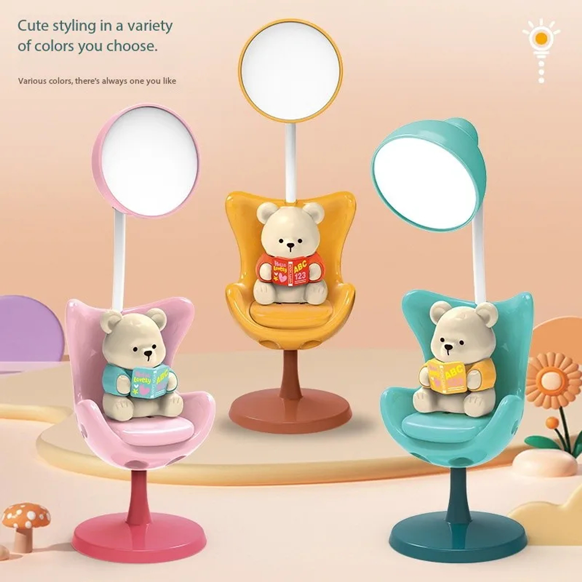 Lámpara de Oso leyendo en su silla Inalámbrico LED Nocturna 5