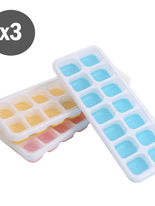 Pack x3 Hielera Moldes de Hielo con base de Silicona - Color aleatorio