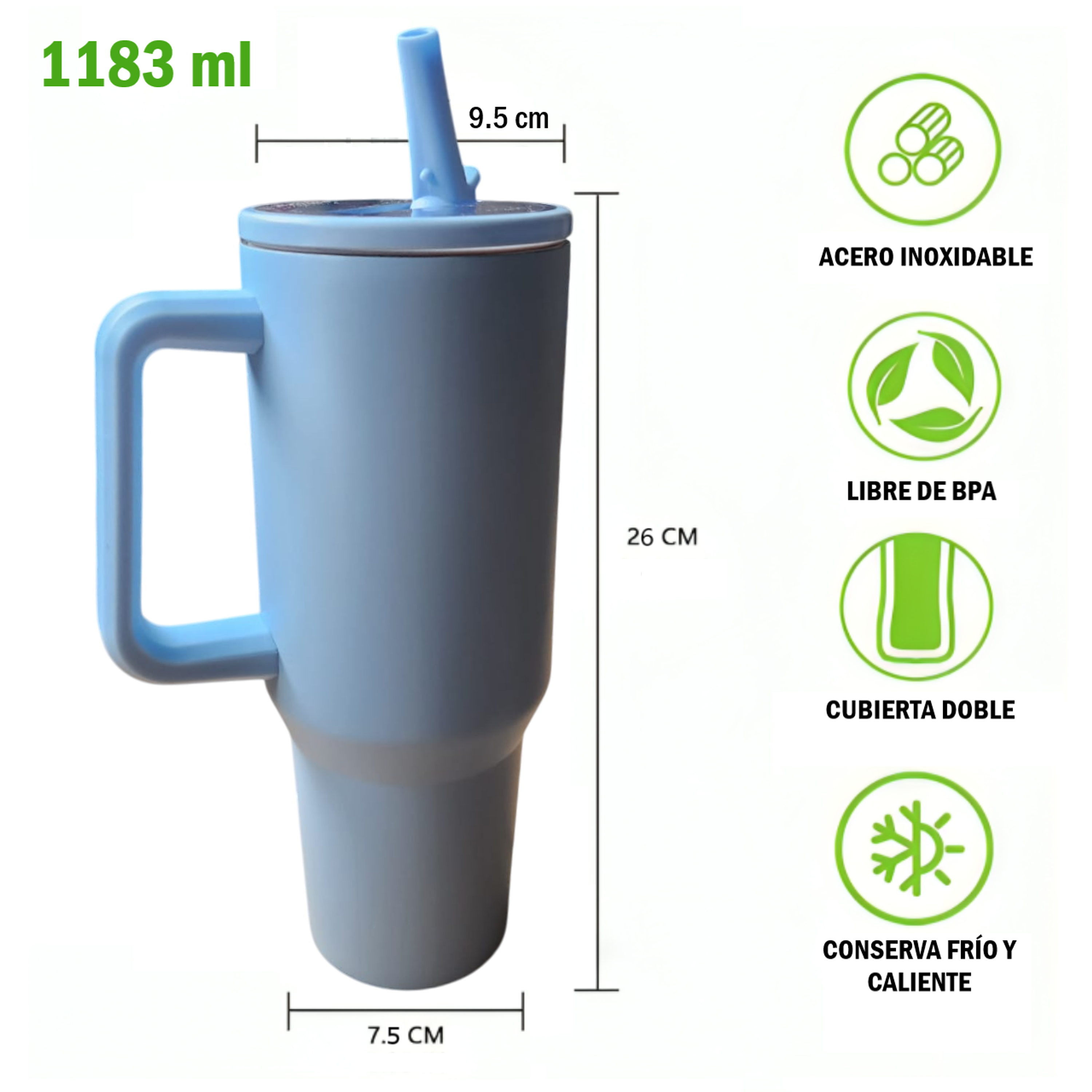 Vaso Termo Tumbler Térmico de 1183ml Acero Inoxidable con Sorbete Celeste 6