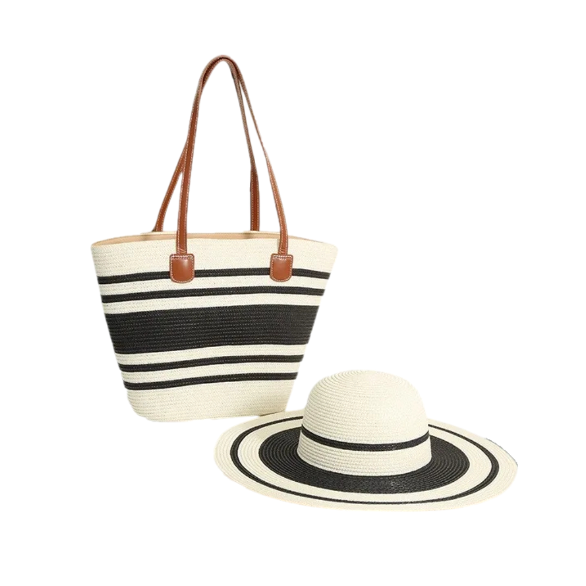 Set de Playa Bolso Grande de Rayas con Sombrero Elegante 1