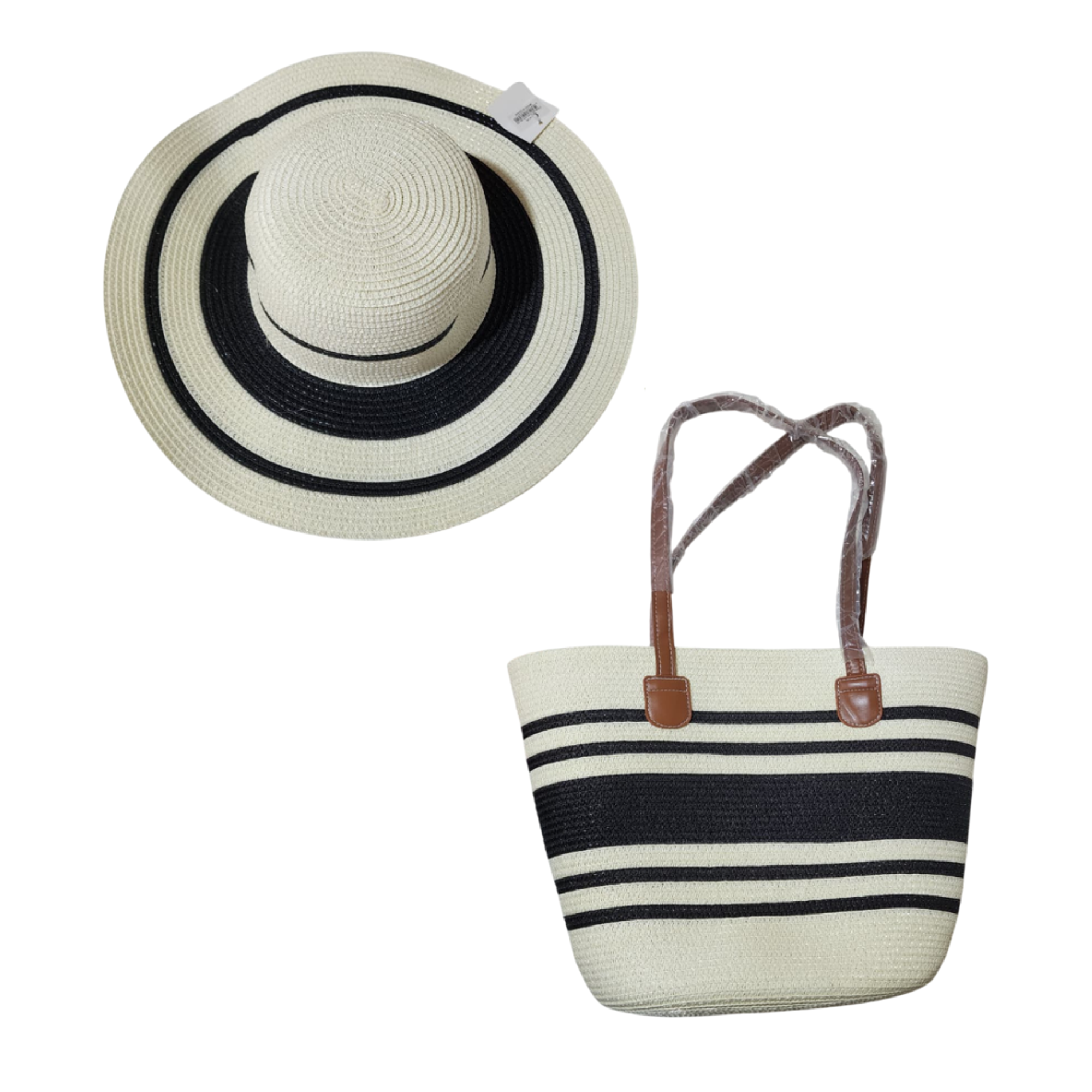 Set de Playa Bolso Grande de Rayas con Sombrero Elegante 2