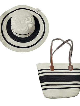 Set de Playa Bolso Grande de Rayas con Sombrero Elegante