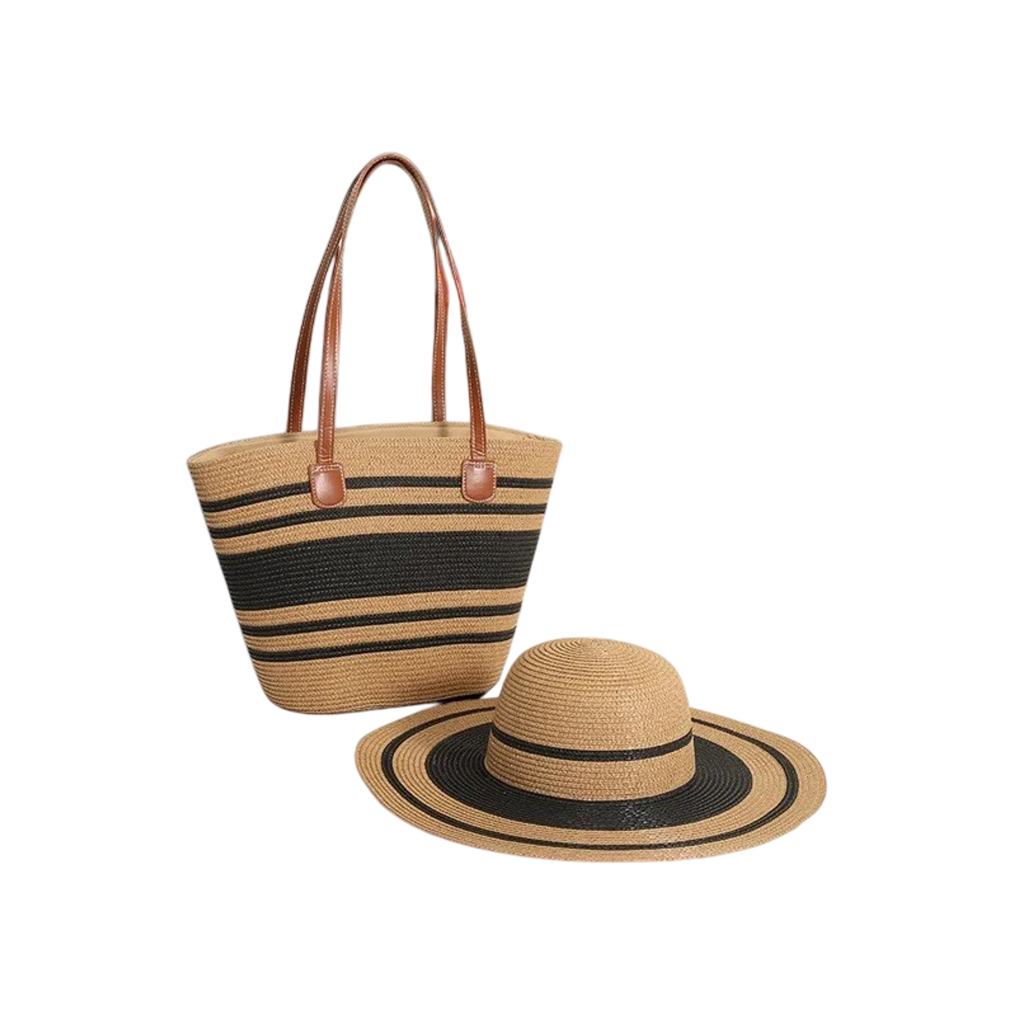Set de Playa Bolso Grande de Rayas con Sombrero Elegante 6