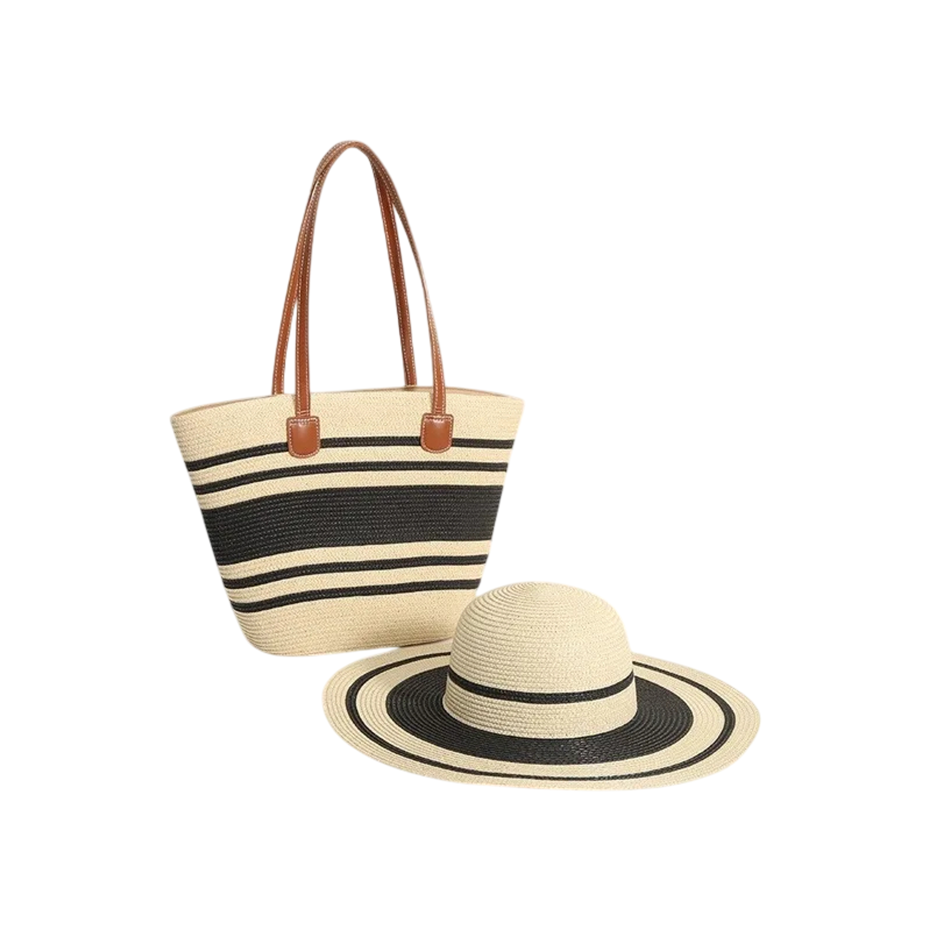 Set de Playa Bolso Grande de Rayas con Sombrero Elegante 13