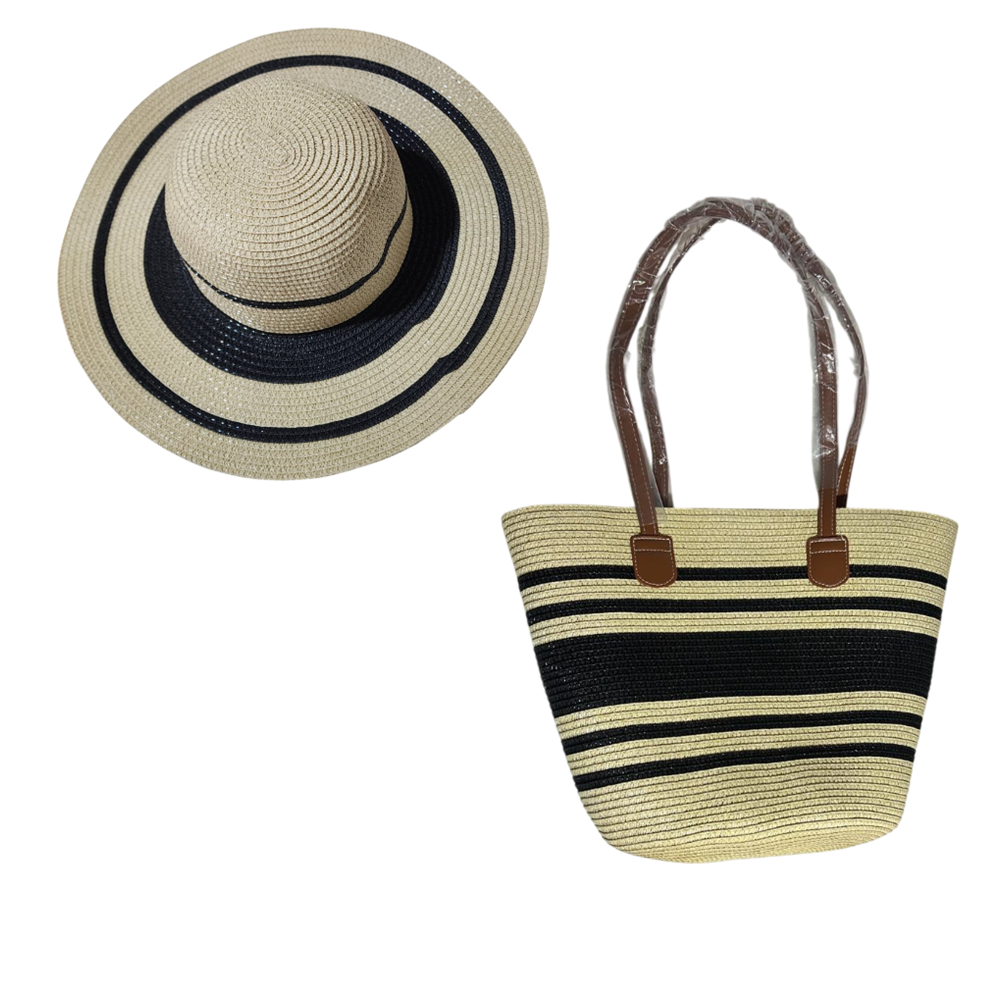 Set de Playa Bolso Grande de Rayas con Sombrero Elegante 15