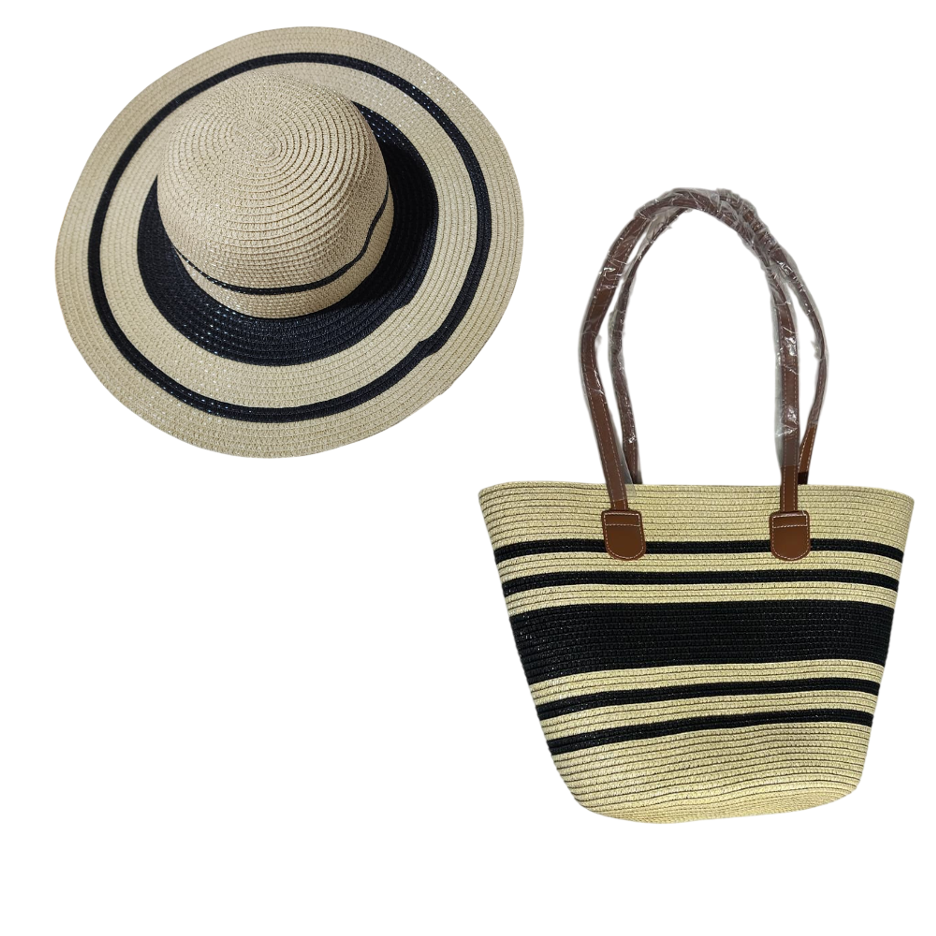 Set de Playa Bolso Grande de Rayas con Sombrero Elegante 15