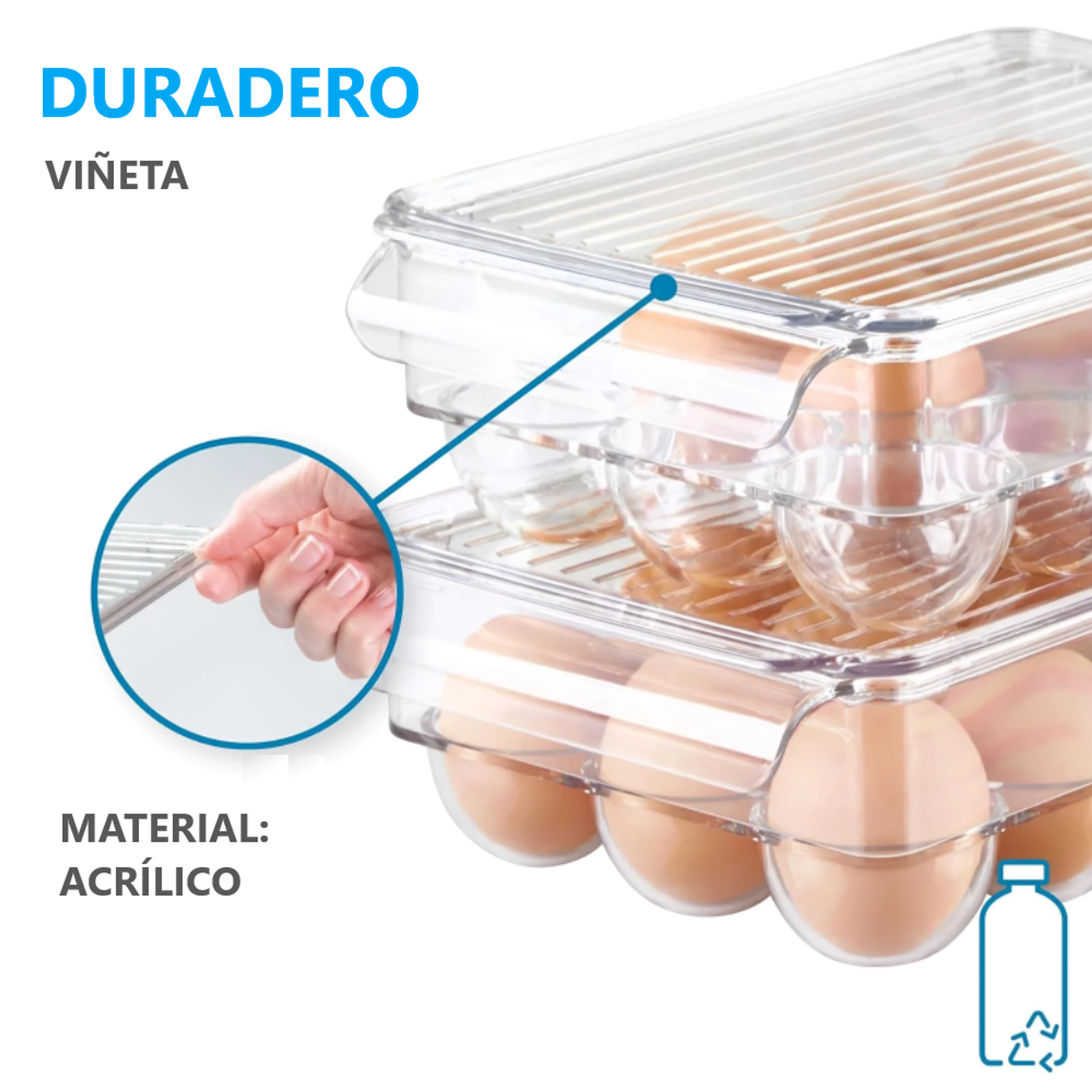 Pack x2 Organizador dispensador de acrílico para huevos 15 espacios - transparente 4