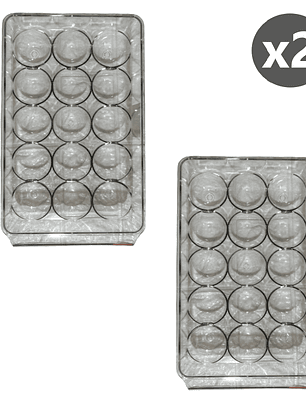 Pack x2 Organizador dispensador de acrílico para huevos 15 espacios - transparente