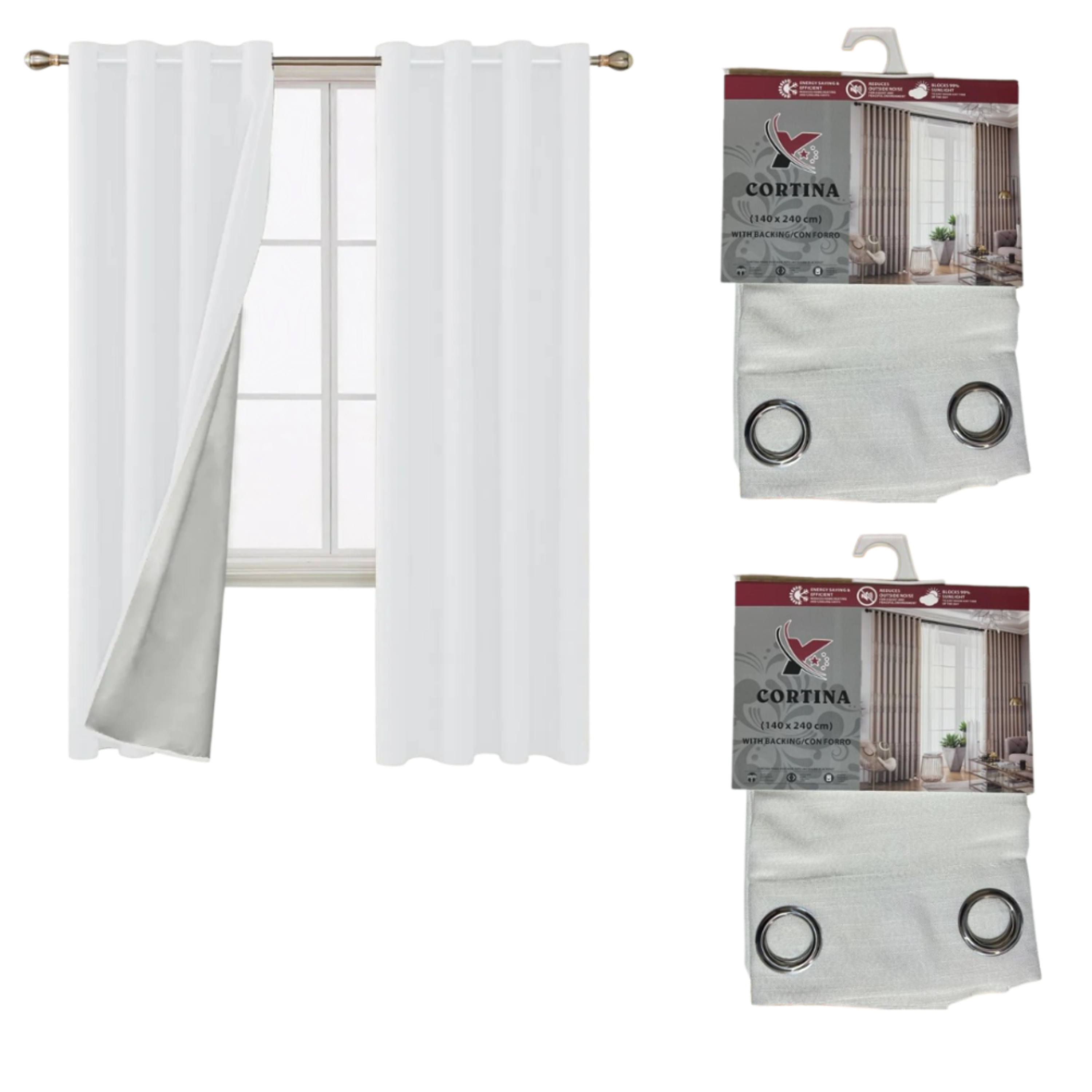 Pack x2 cortinas de 140x240cm con 8 ojales - Beige Tipo Tejido 3
