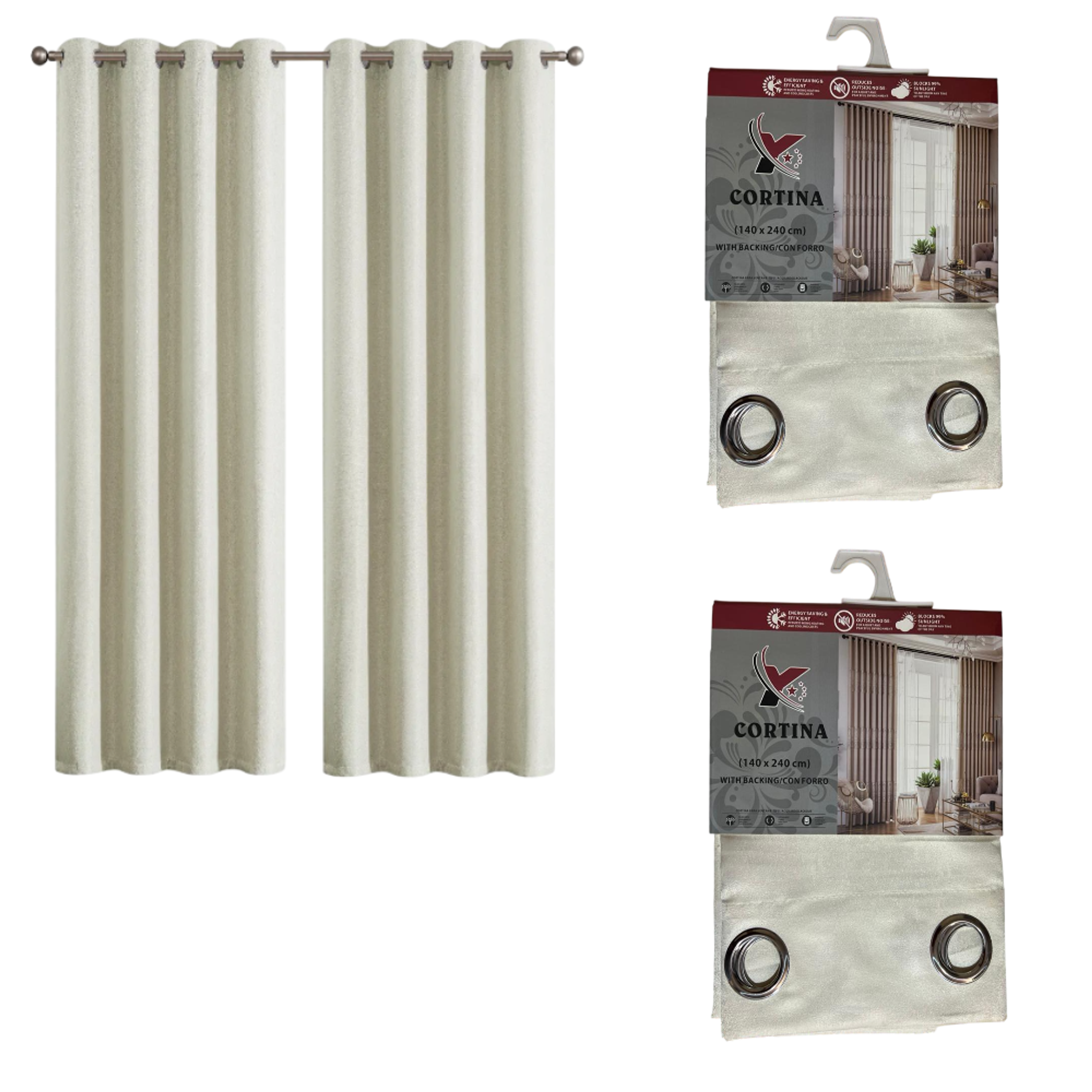 Pack x2 cortinas de 140x240cm con 8 ojales - Beige Tipo Tejido 14
