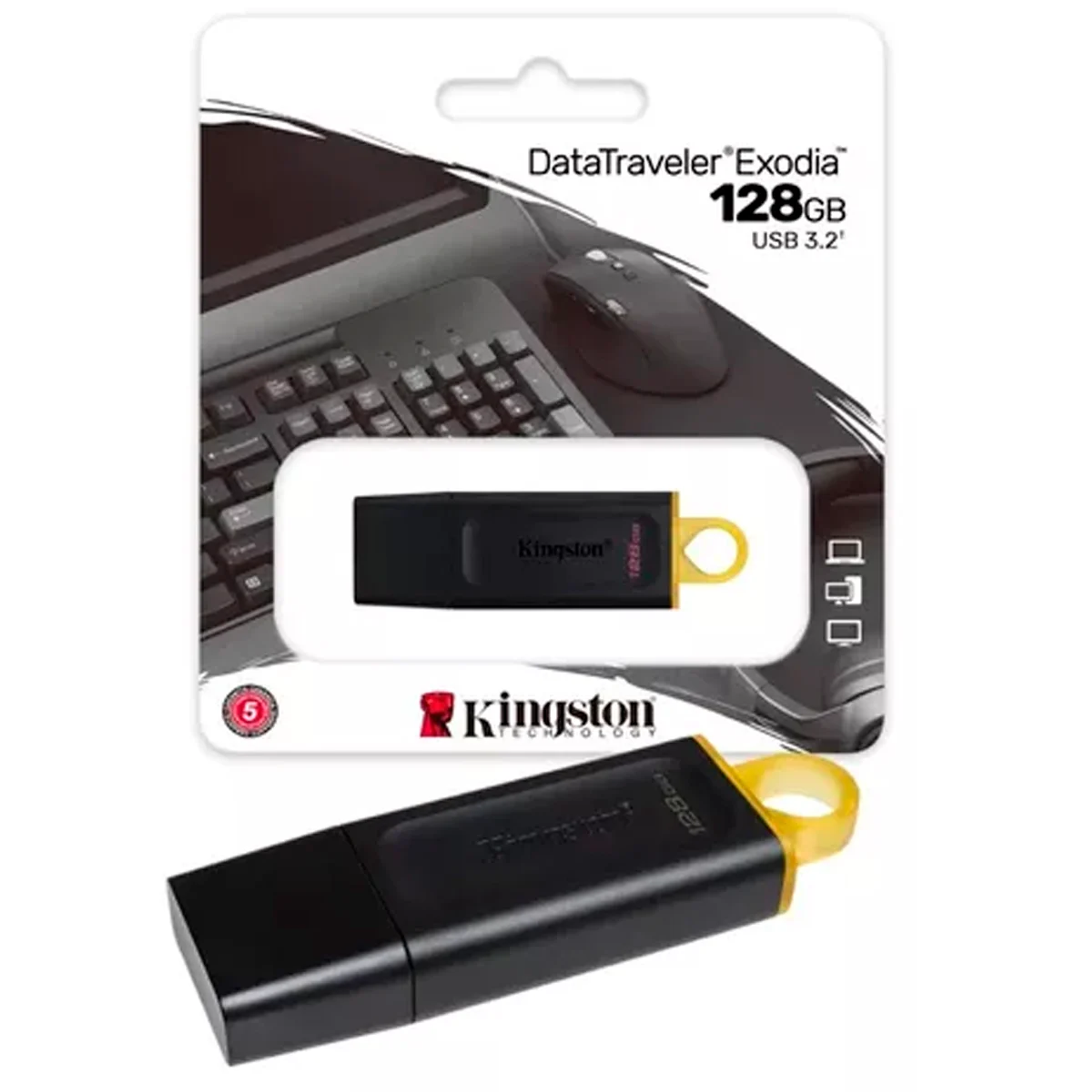 MEMORIA USB 128GB KINGSTON NEGRO CON AMARILLO 2