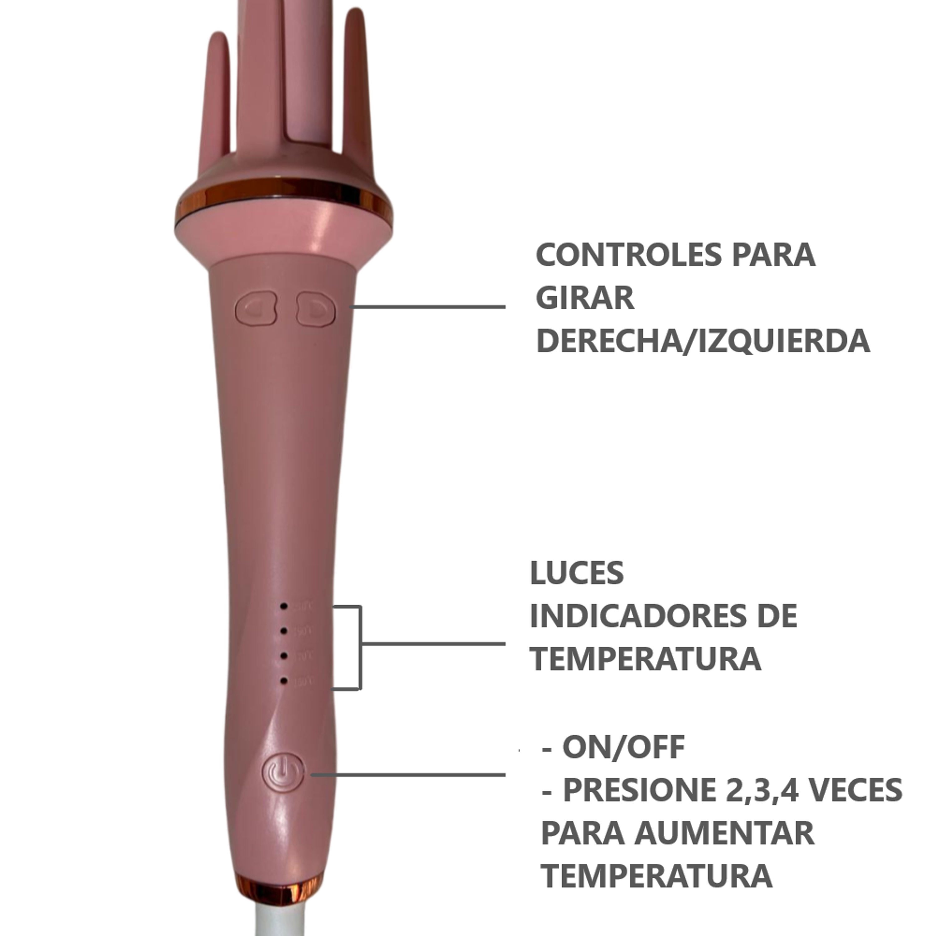 Rizador Giratorio de cabello para mujer portátil DE 60W - Rosado 2