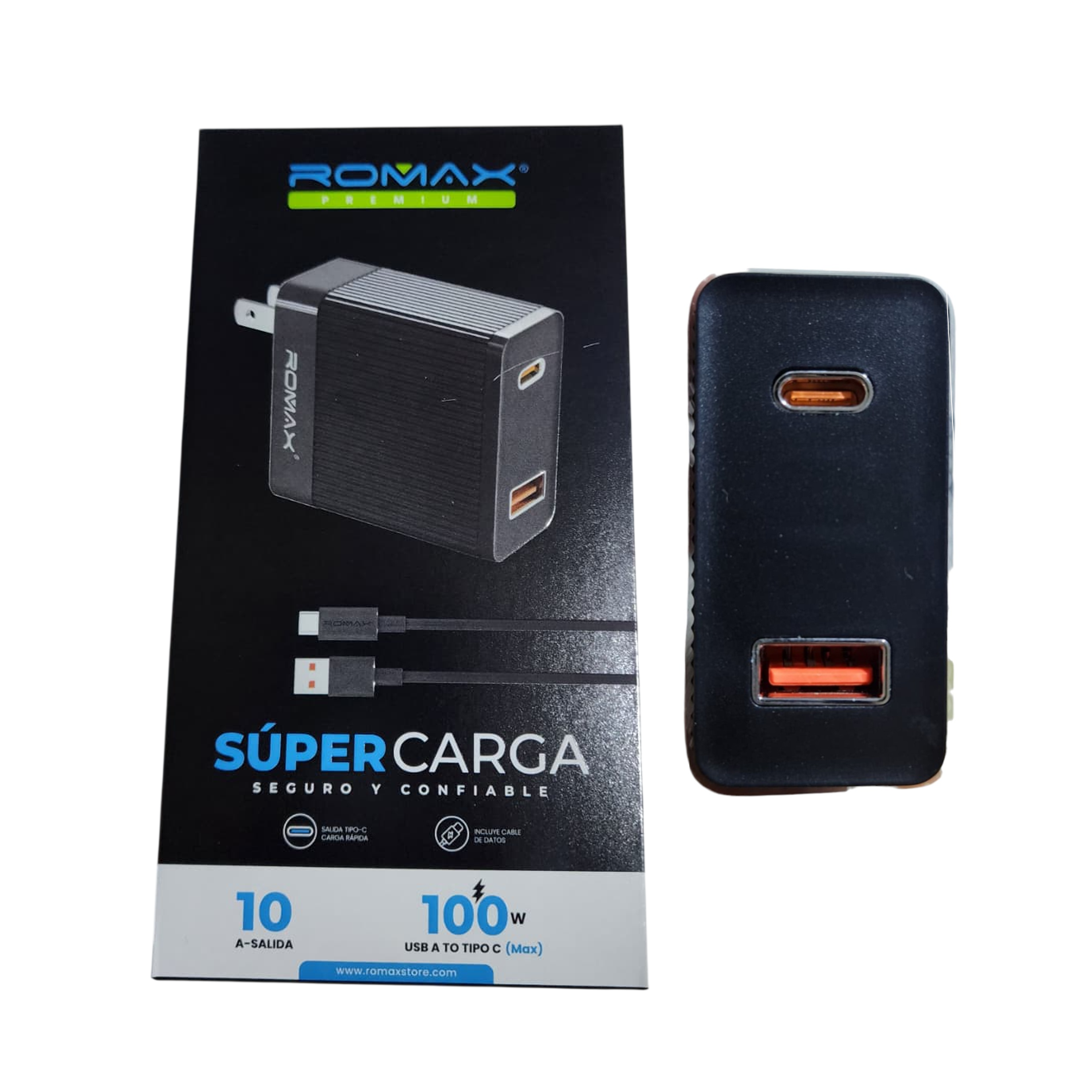 CARGADOR DE PARED 100W 10A ROMAX - NEGRO 1