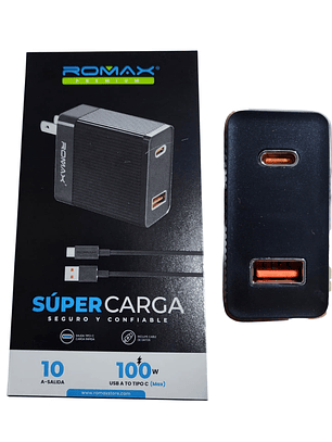 CARGADOR DE PARED 100W 10A ROMAX - NEGRO