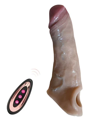 Manga con vibrador para Extender el pene Reutilizable y control remoto - 20 cm