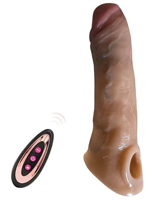 Manga con vibrador para Extender el pene Reutilizable y control remoto - 20 cm