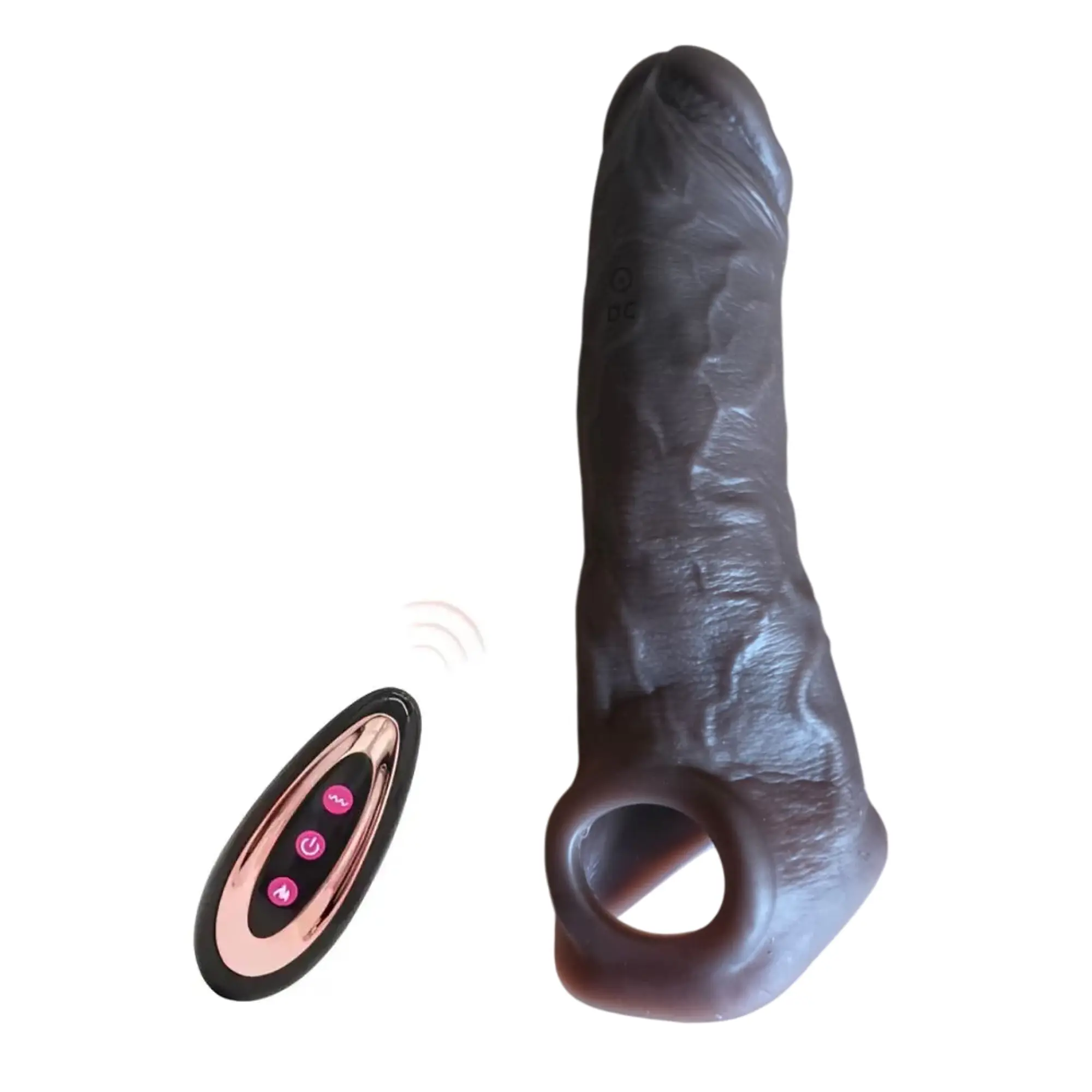 Manga con vibrador para Extender el pene Reutilizable y control remoto - Color marrón 20 cm 1