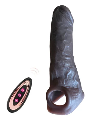 Manga con vibrador para Extender el pene Reutilizable y control remoto - Color marrón 20 cm