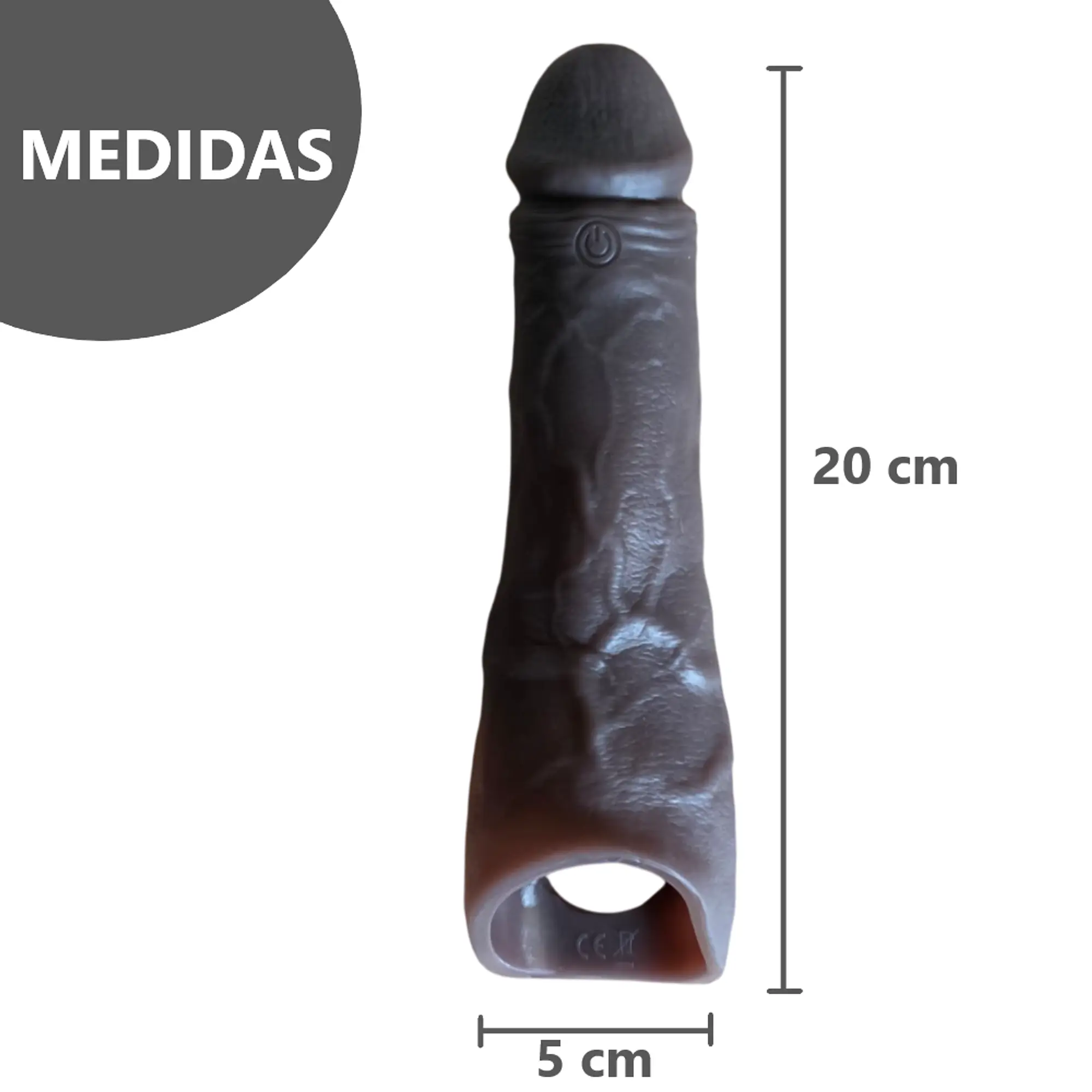 Manga con vibrador para Extender el pene Reutilizable y control remoto - Color marrón 20 cm 9