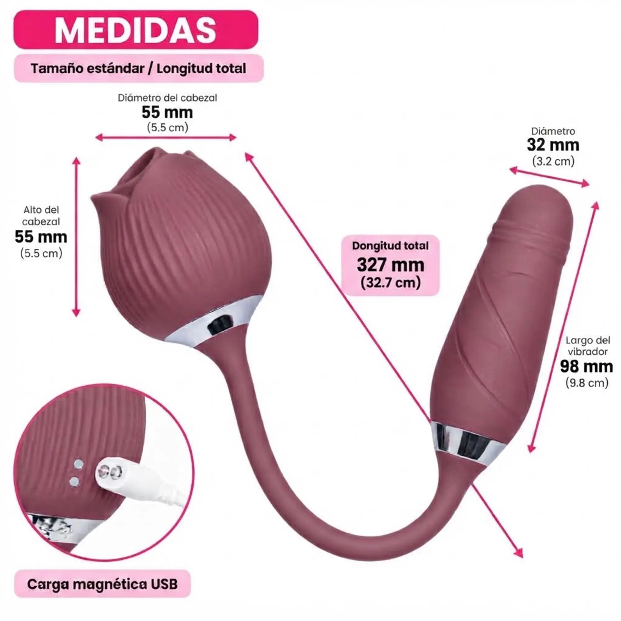 Vibrador Flor Succionador Clítoris 2 en 1 Consolador  Estimulador 3