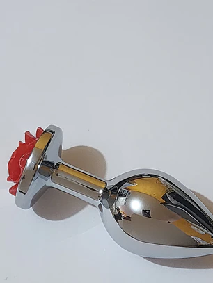 Plug de metal dije rosa roja talla M - 85x35 mm