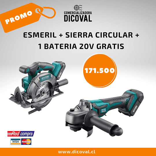 PROMO ESMERIL + SIERRA CIRCULAR + BATERIA 20V GRATIS 