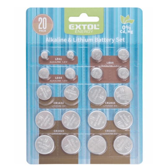 Set de Pilas alcalinas y de litio, juego de 20 unidades EXTOL