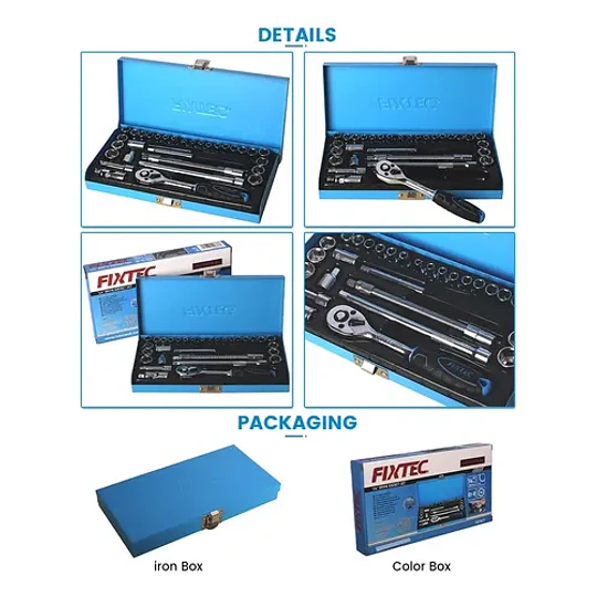 Juego Llave Combinada Tubo 1/4 - 31 Pzas Con Maletín Fixtec Azul - Image 8