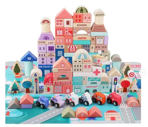 Juego De Bloques De Construcción De Madera ciudad 115 pcs