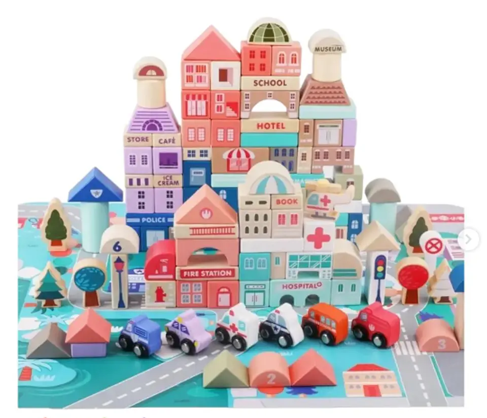 Juego De Bloques De Construcción De Madera ciudad 115 pcs 1